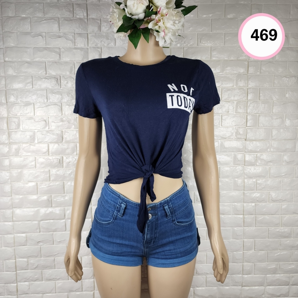 dirtee laundry small navy blue knot crop shirt ( 5 for $20 )